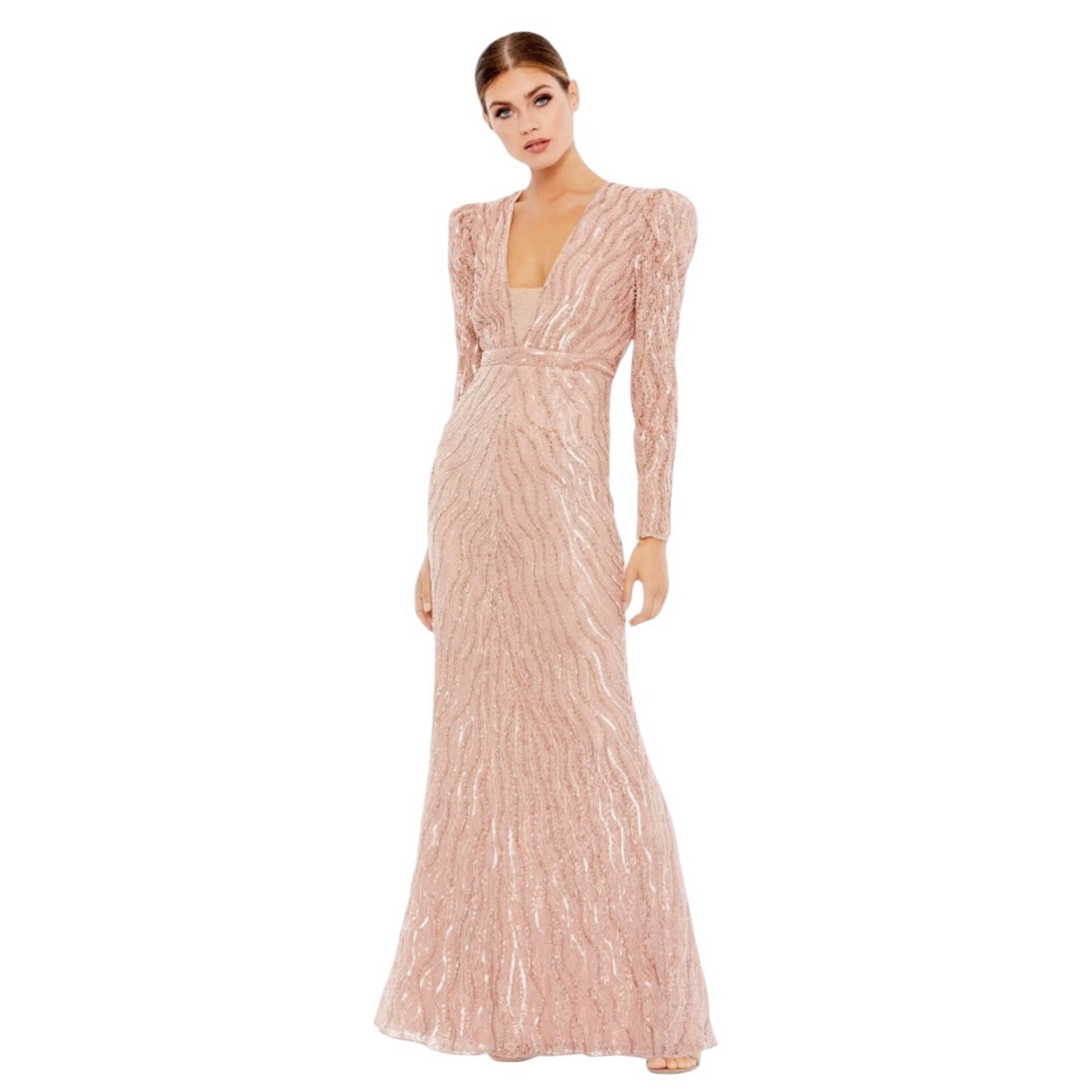 Mac Duggal 93574 Beaded Puff Sleeve Trumpet Gown Size 10 $598